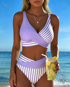 Bikini estampado con rayas cruzadas