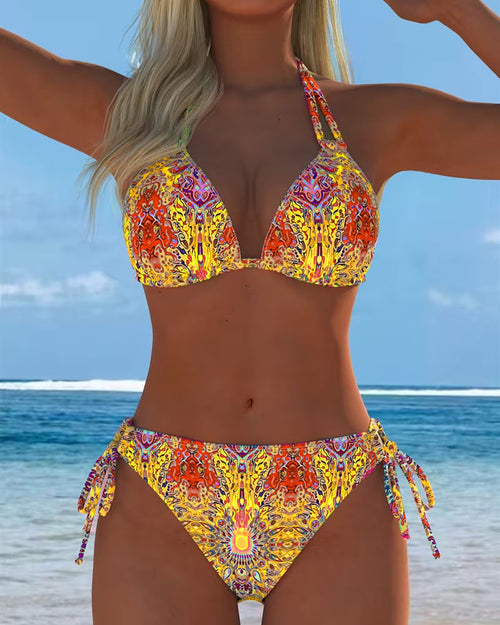Bikini colorido con estampado halter