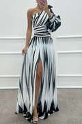 Shiloh - Vestido Maxi Elegante a Rayas con Un Hombro