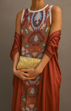 Elina | Conjunto de vestido largo estampado con chaleco a juego