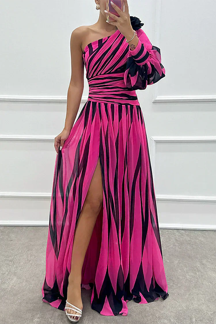 Shiloh - Vestido Maxi Elegante a Rayas con Un Hombro