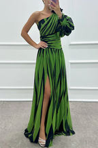Shiloh - Vestido Maxi Elegante a Rayas con Un Hombro