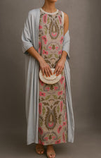 Elina | Conjunto de vestido largo estampado con chaleco a juego