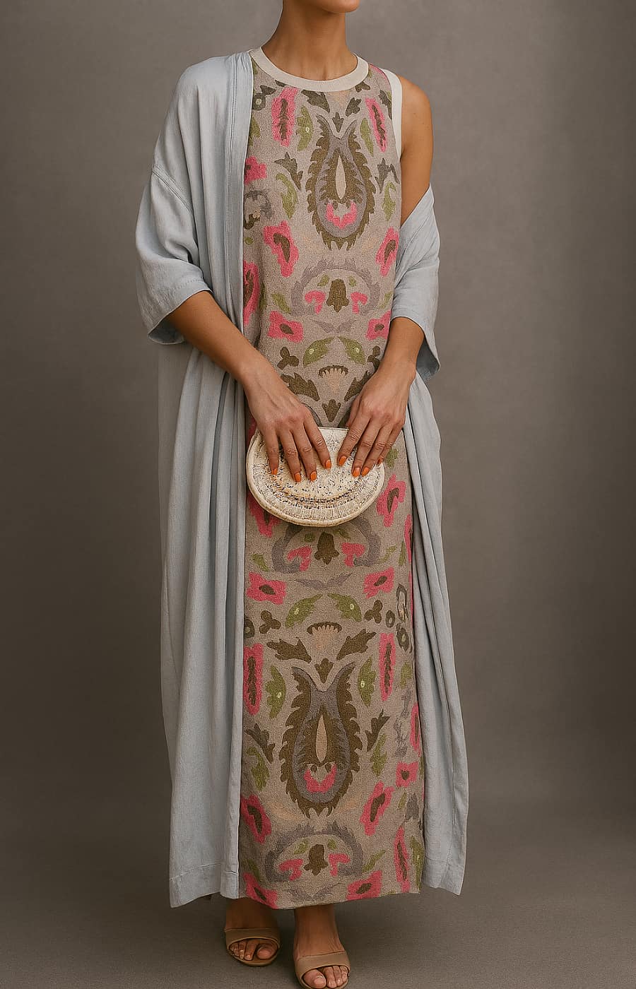 Elina | Conjunto de vestido largo estampado con chaleco a juego