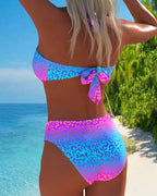 Traje de baño tipo halter con estampado de leopardo y degradado.