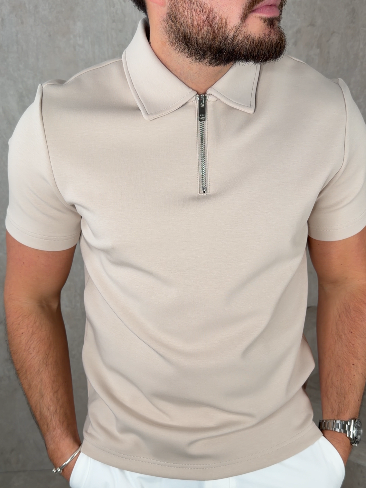 Polo Elegante Interlock Premium con Cremallera Lurea