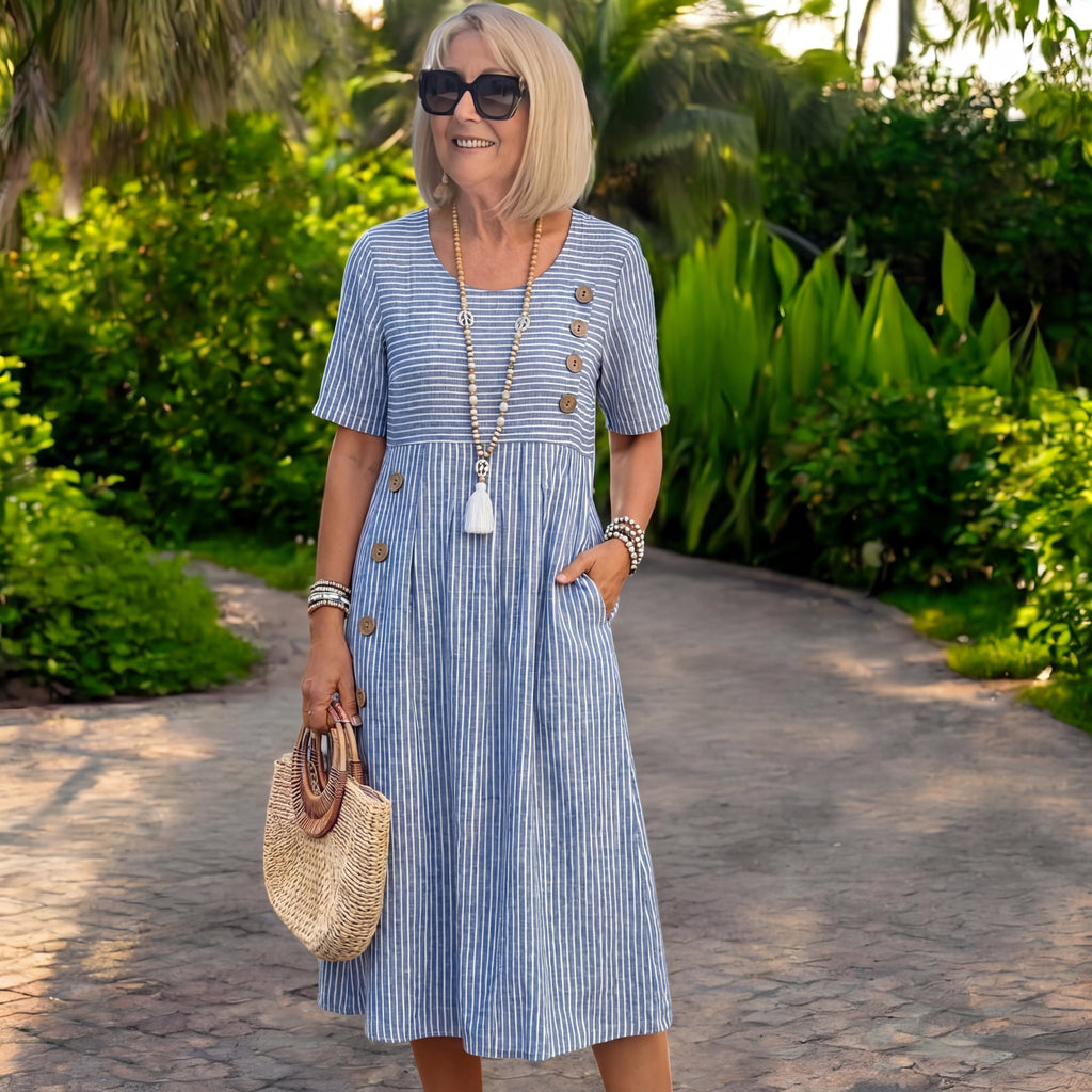 Martha | Vestido midi a rayas y botones