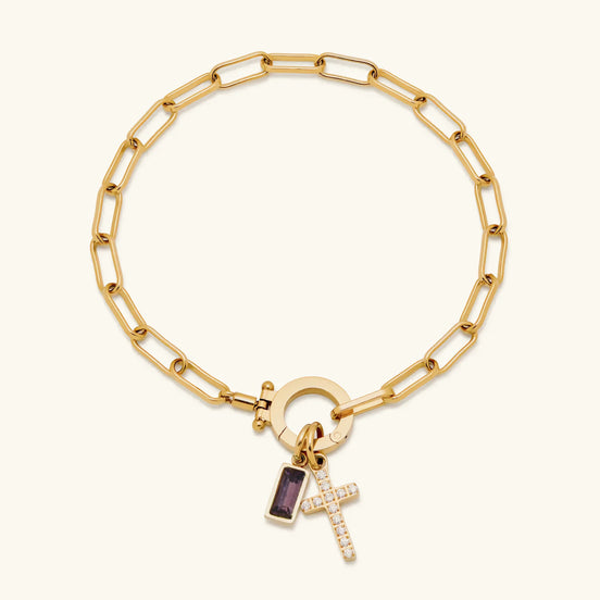 Annabella Birthstone Cross Bracelet