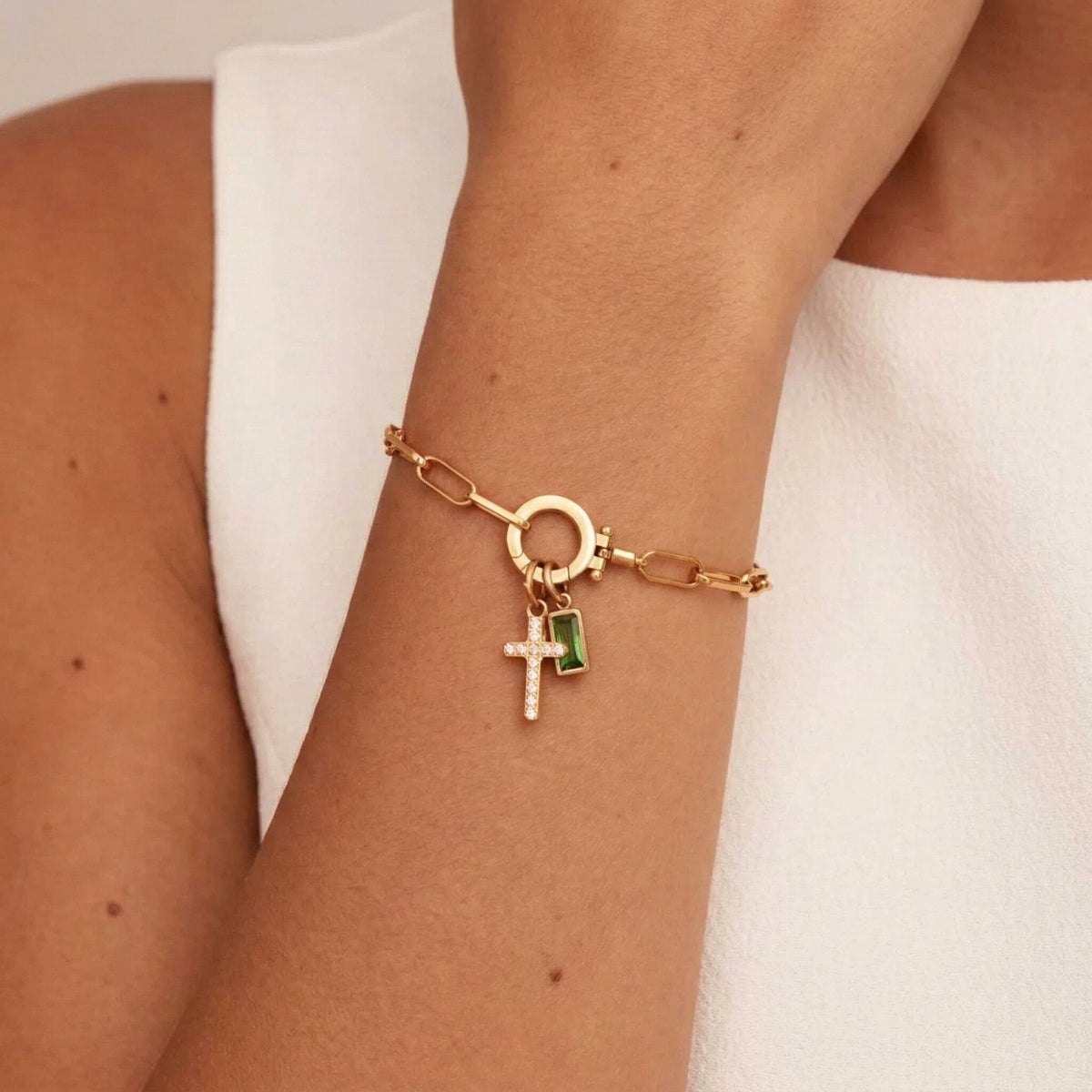 Annabella Birthstone Cross Bracelet 