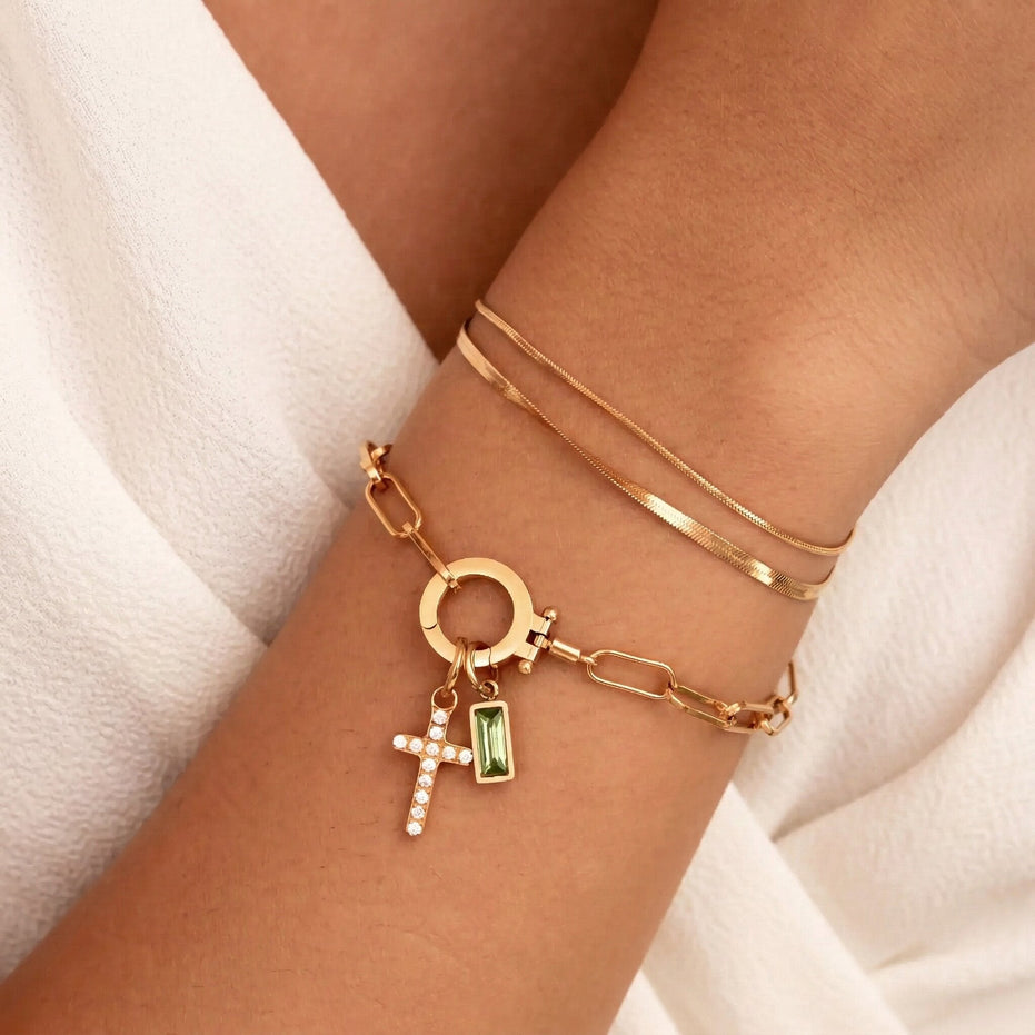 Annabella Birthstone Cross Bracelet 