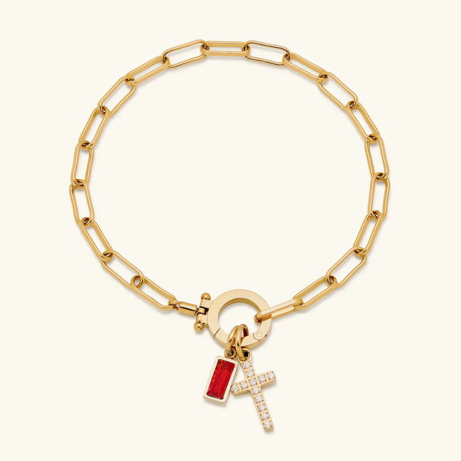 Annabella Birthstone Cross Bracelet 