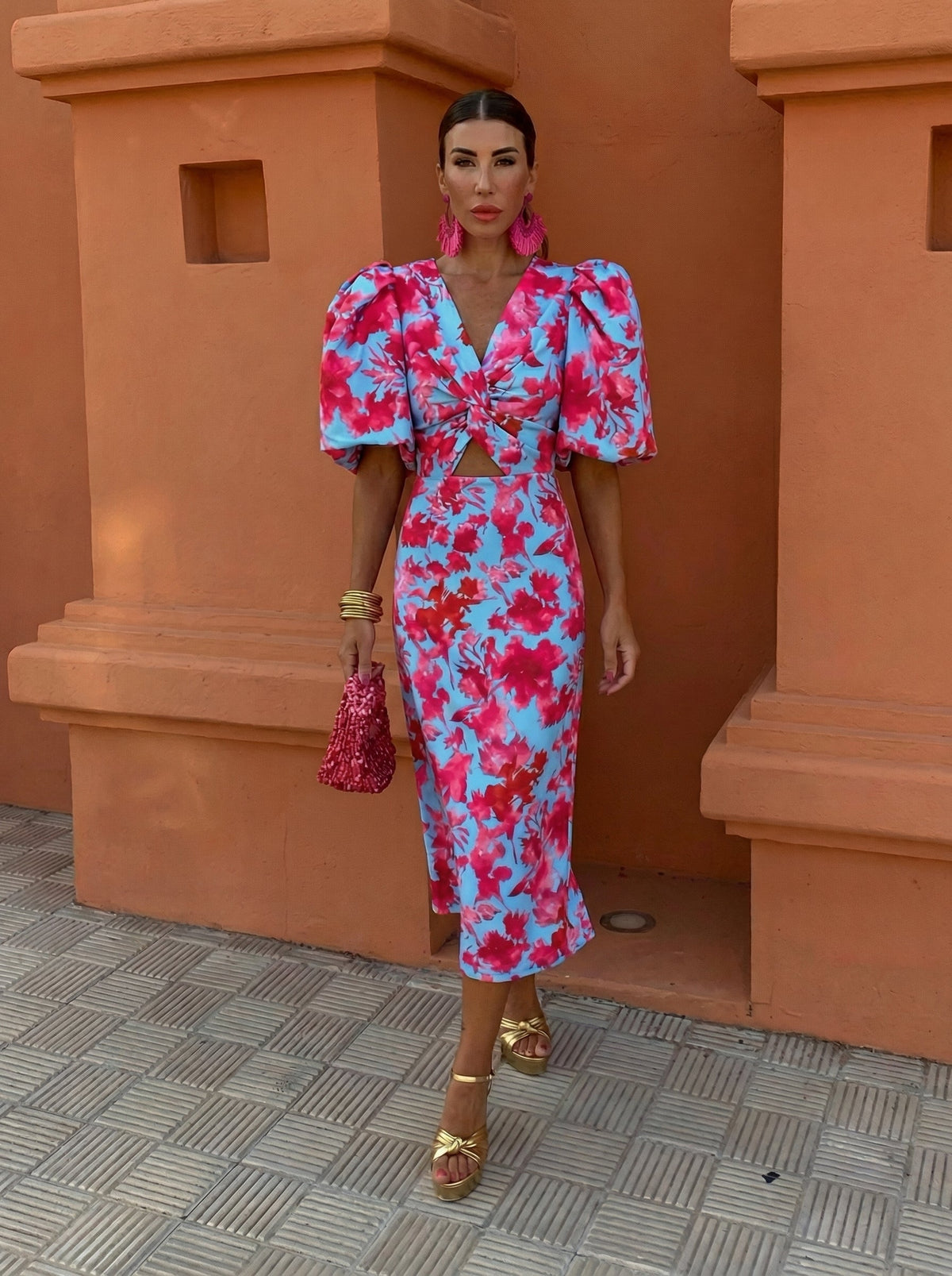 Carla | Printed Midi Dress with Puff Sleeves
