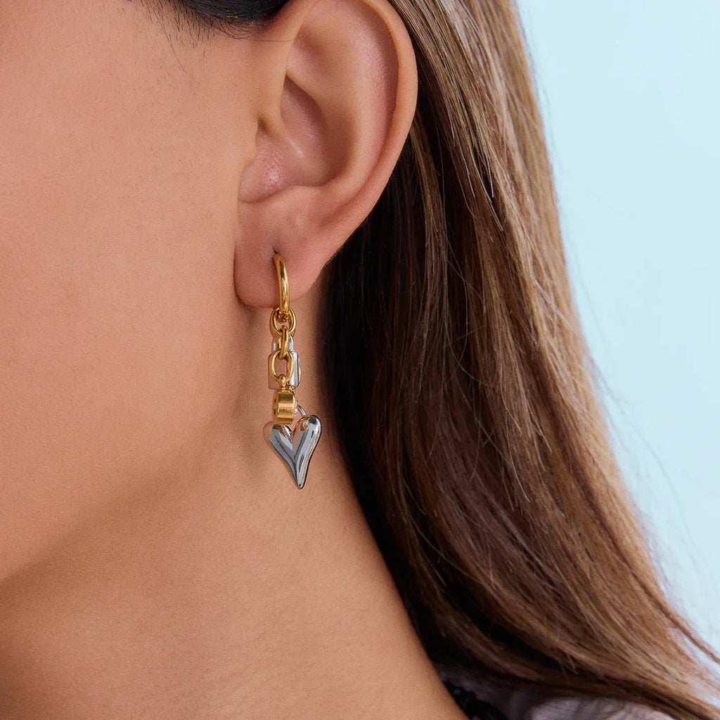 Sarah Heart & Lock Gold Earrings