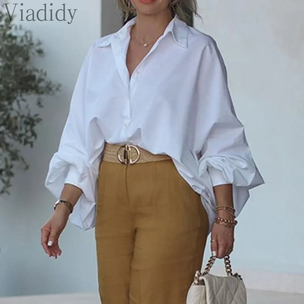 Blusa Casual con Manga Farol y Botones