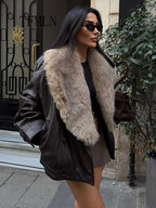 Chaqueta de cuero con cuello de piel Knightsbridge