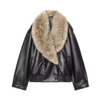 Chaqueta de cuero con cuello de piel Knightsbridge
