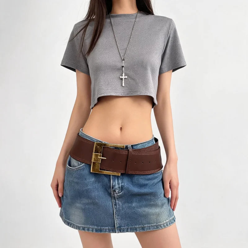 Cintos de Cuero Anchos con hebilla cuadrada