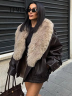 Chaqueta de cuero con cuello de piel Knightsbridge