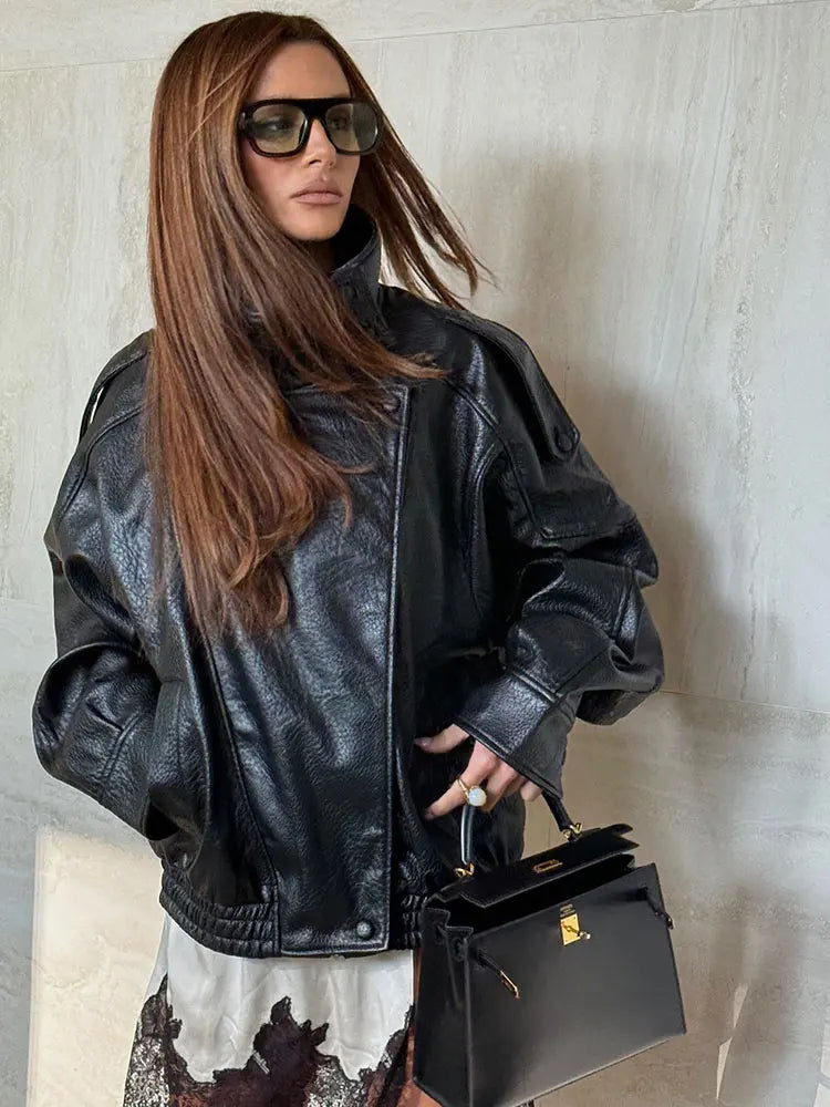 Chaqueta de cuero asimétrica Notting Hill