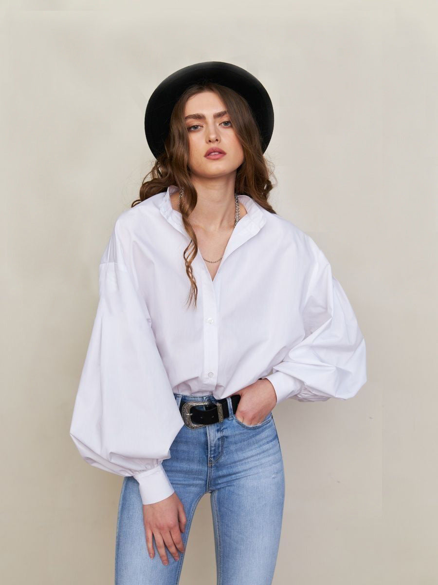 Blusa Casual con Manga Farol y Botones
