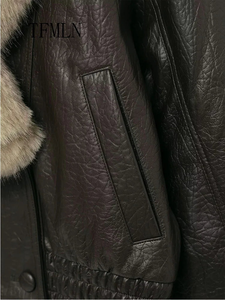 Chaqueta de cuero con cuello de piel Knightsbridge