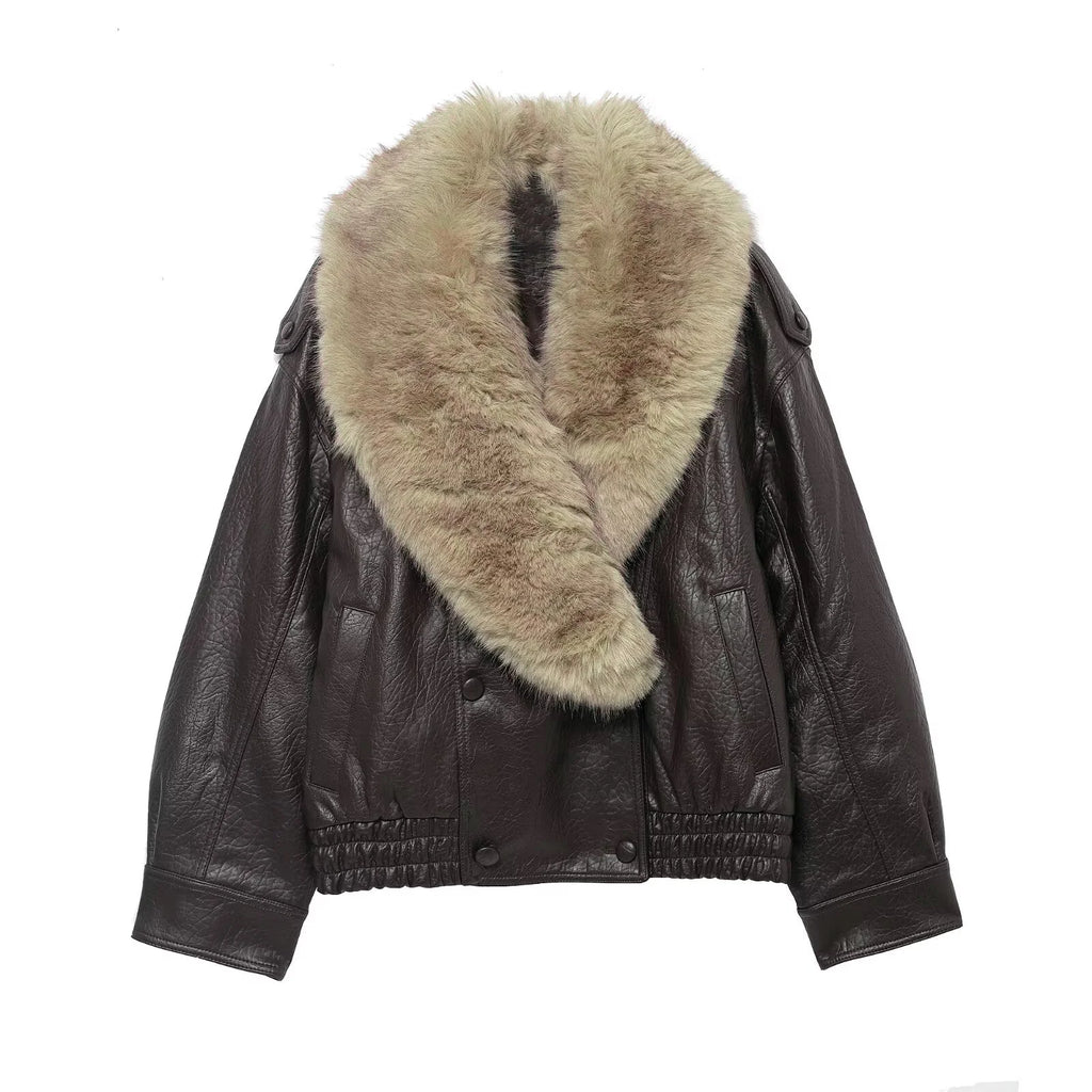 Chaqueta de cuero con cuello de piel Knightsbridge