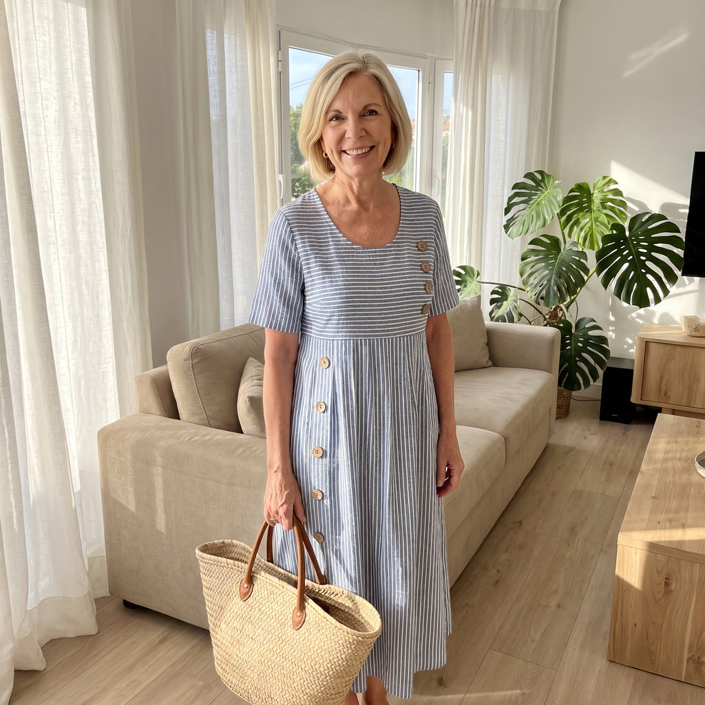 Martha | Vestido midi a rayas y botones