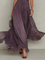 Florbella - Vestido largo de gasa morada con encaje y escote