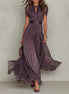 Florbella - Long purple chiffon dress with lace and neckline