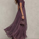 Florbella - Long purple chiffon dress with lace and neckline