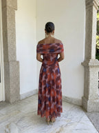 Vestido de Toledo con estampado en naranja y marrón