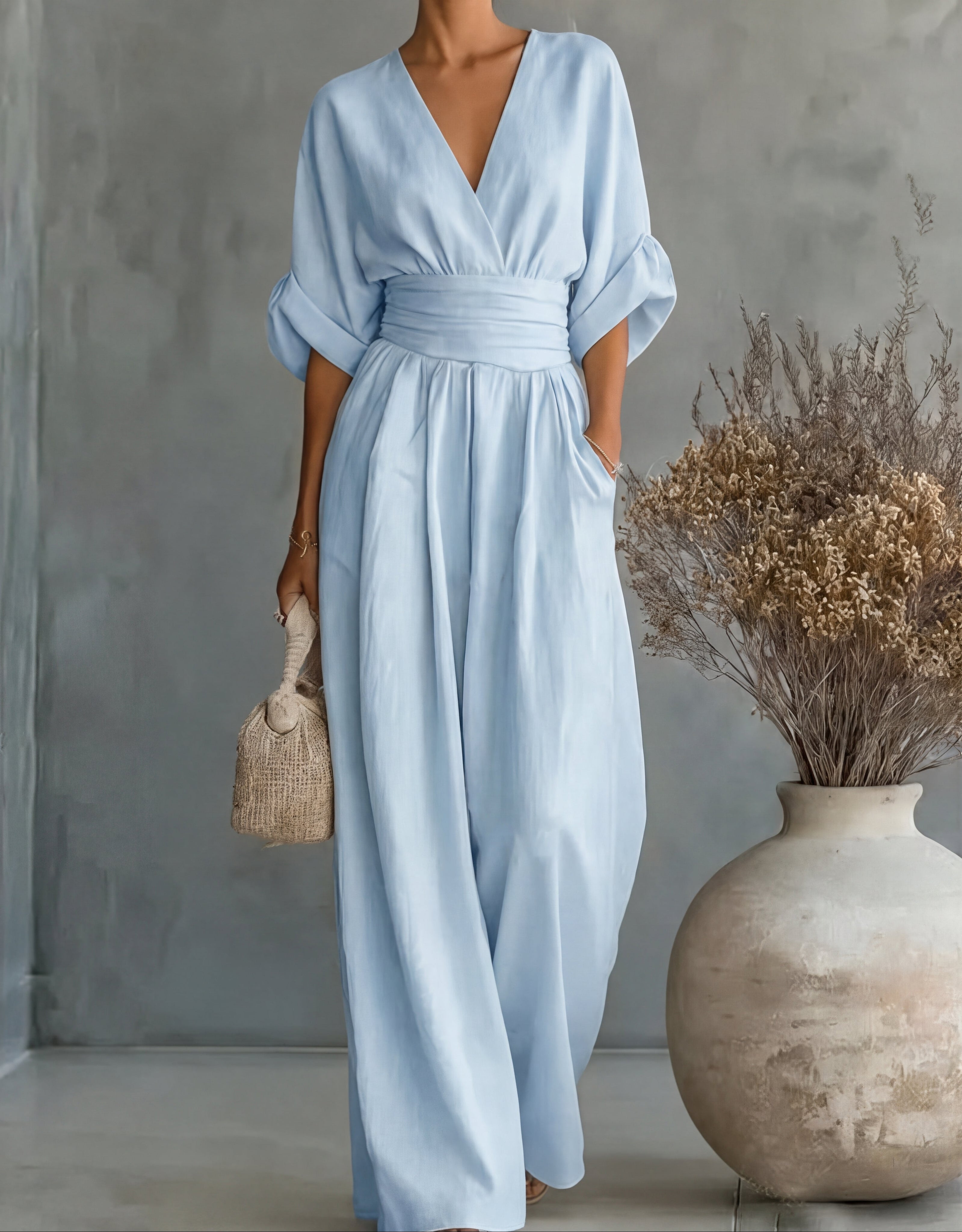 Jennifer - Mono elegante de escote en V y pierna ancha