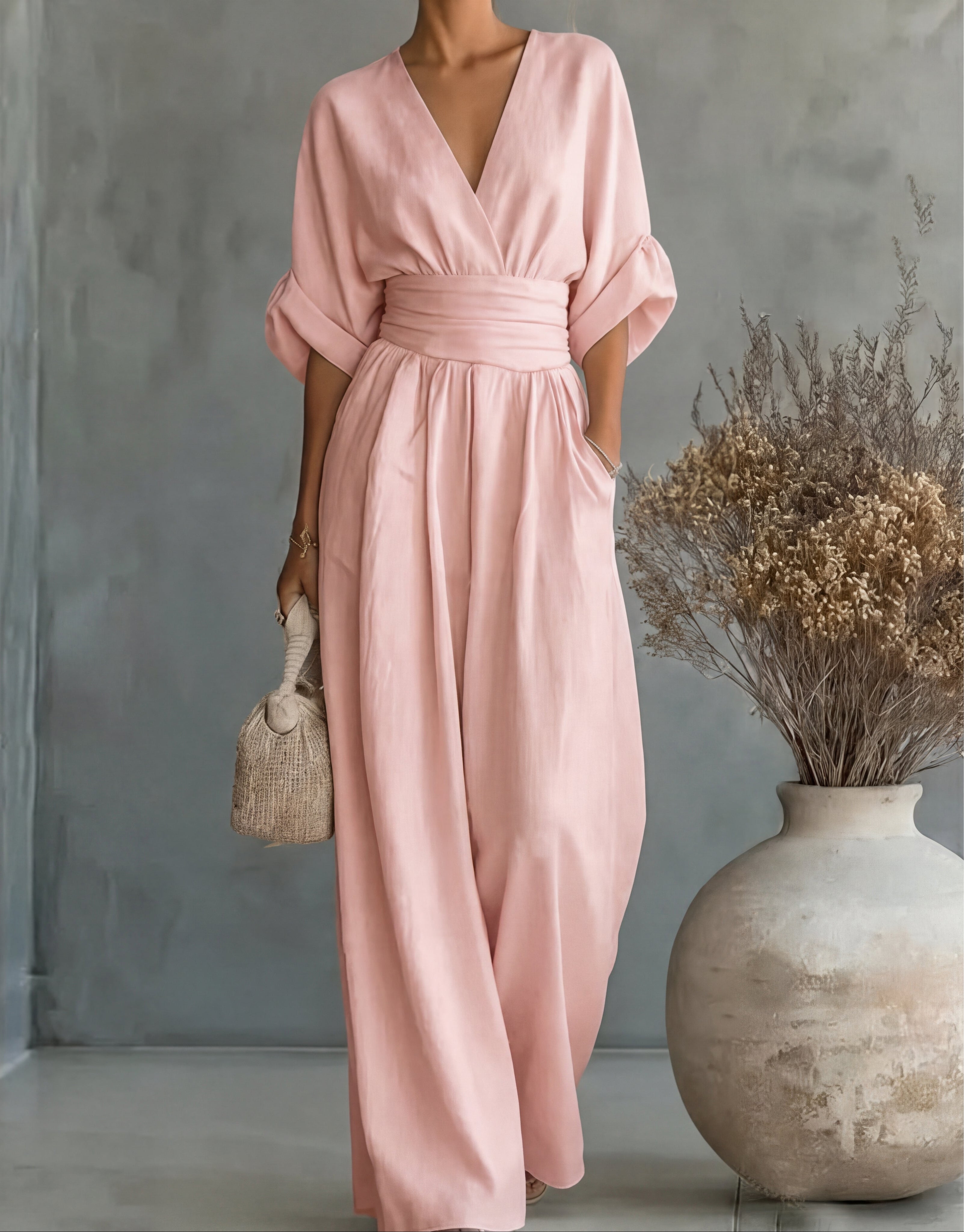 Jennifer - Mono elegante de escote en V y pierna ancha