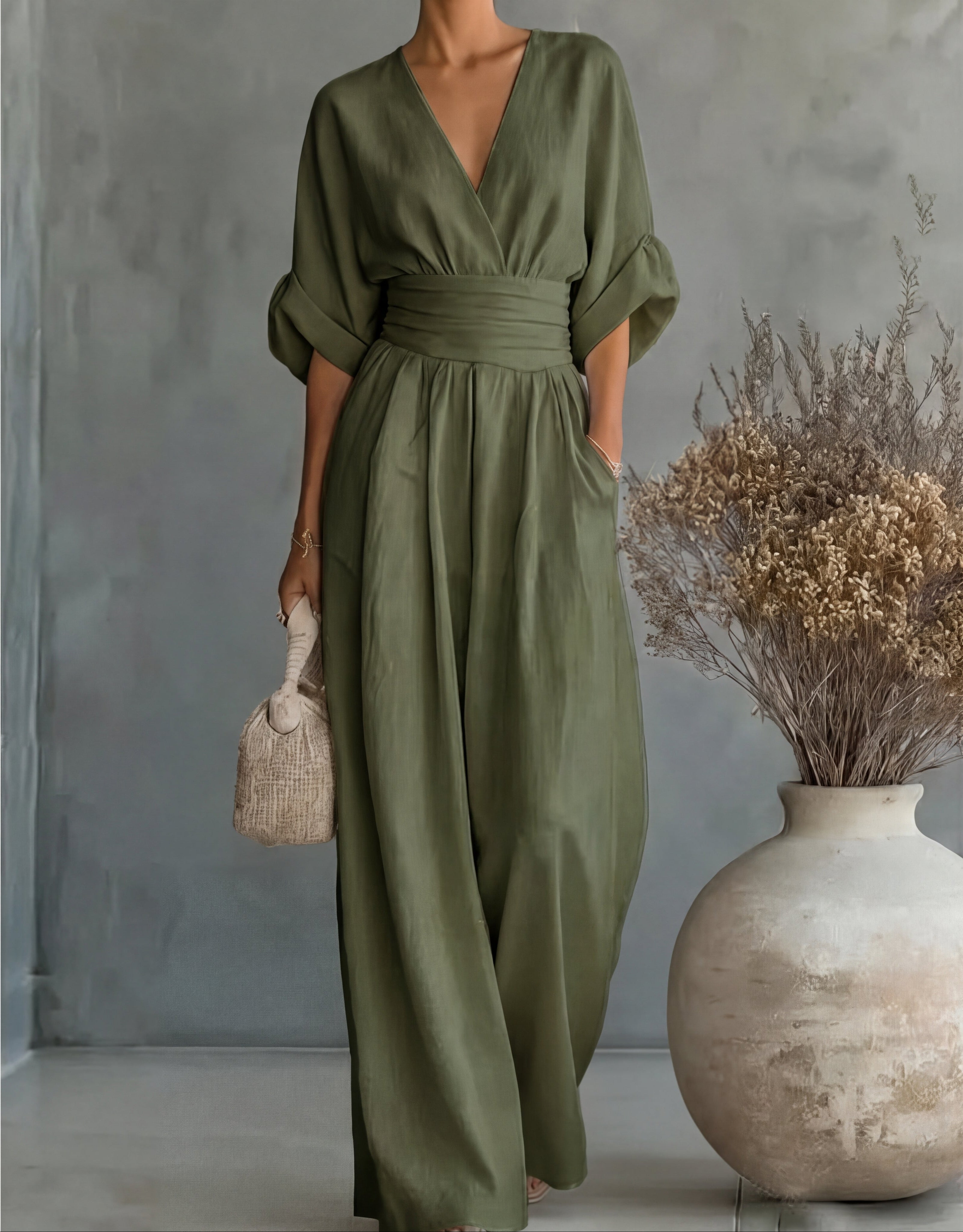Jennifer - Mono elegante de escote en V y pierna ancha