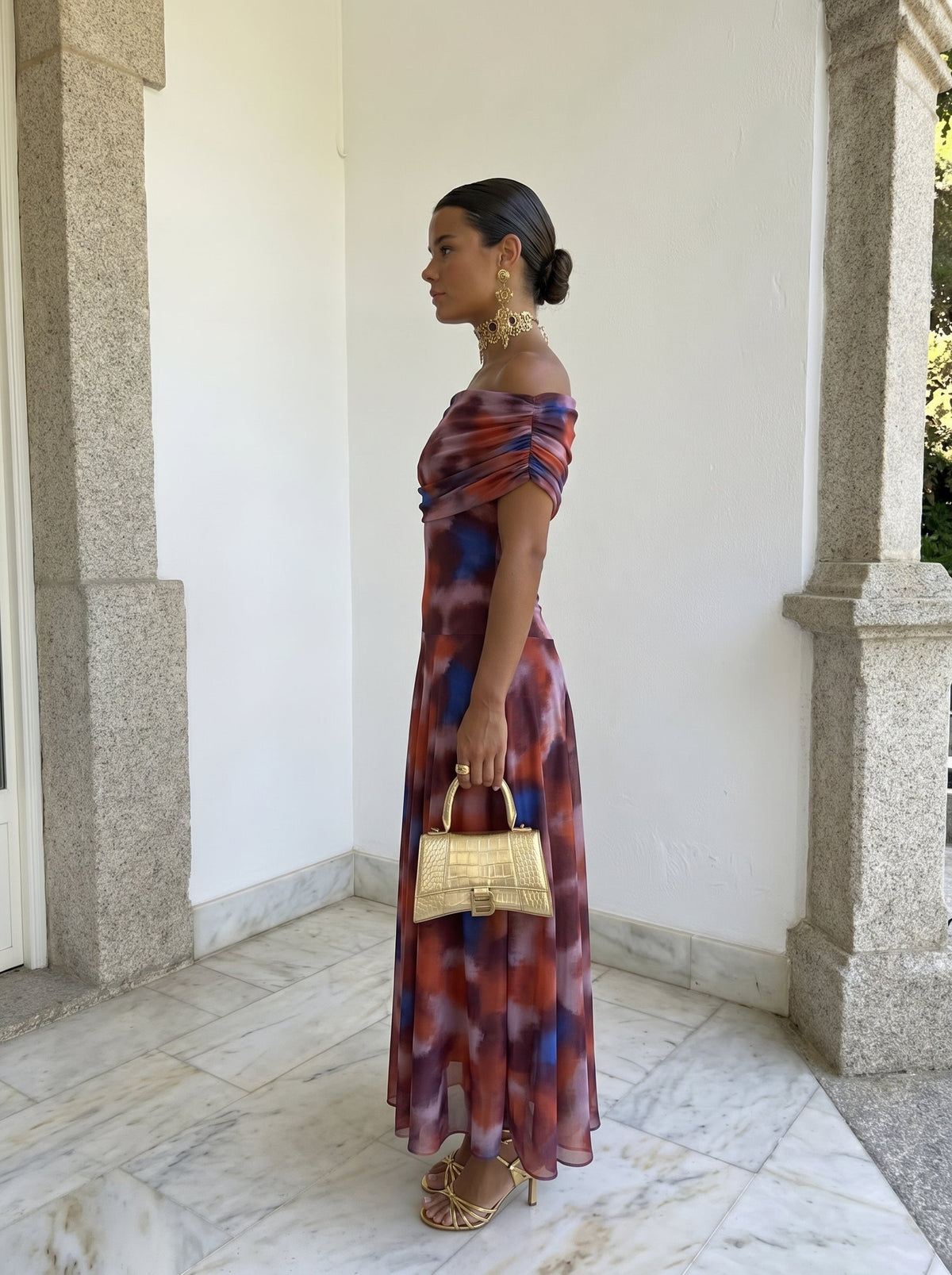 Toledo dress with orange and brown print