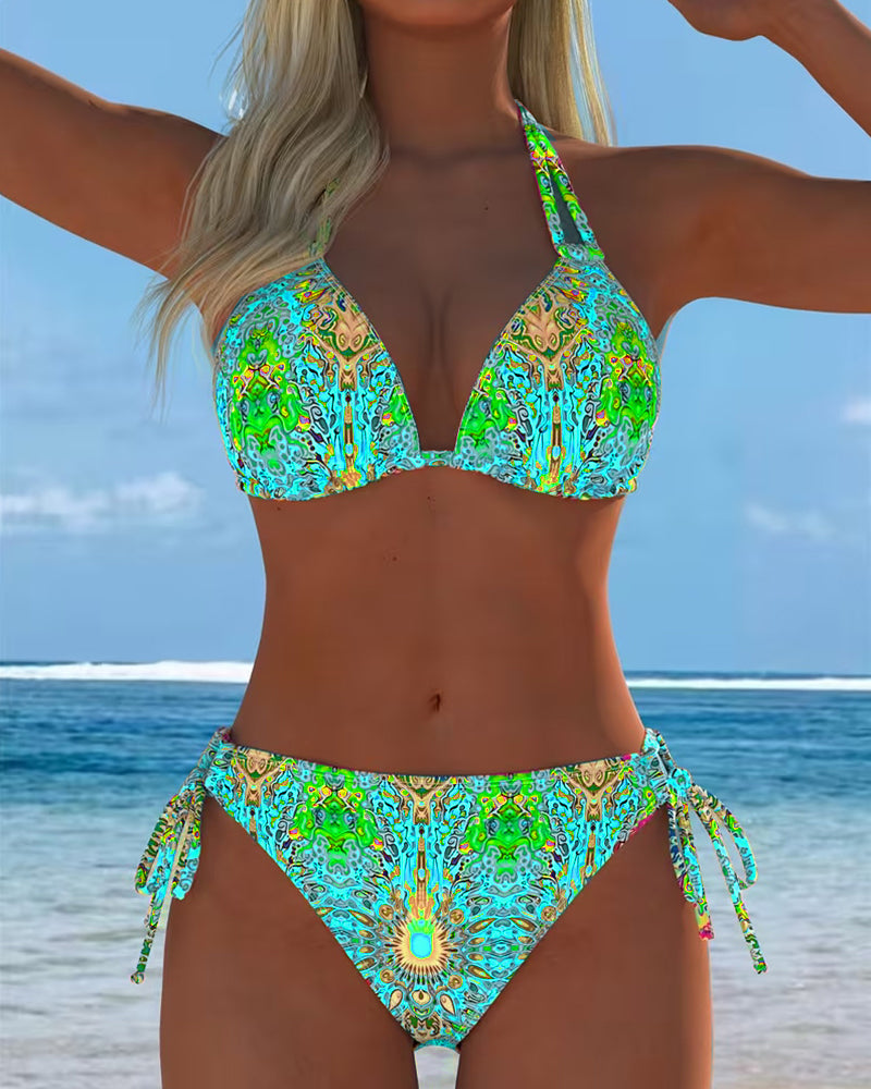 Bikini colorido con estampado halter