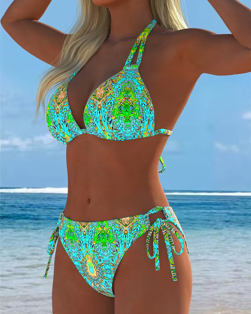 Bikini colorido con estampado halter