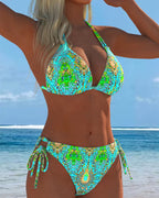 Bikini colorido con estampado halter