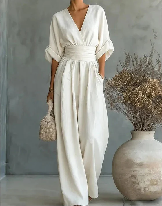 Jennifer - Mono elegante de escote en V y pierna ancha