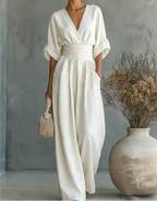 Jennifer - Mono elegante de escote en V y pierna ancha