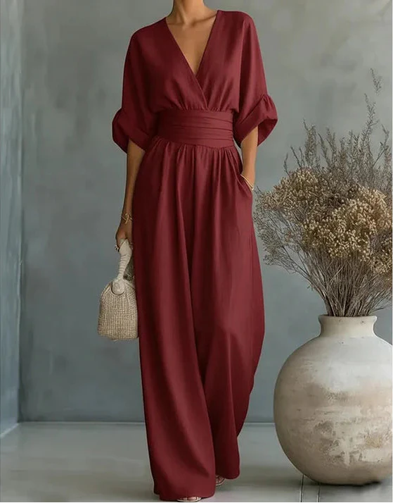 Jennifer - Mono elegante de escote en V y pierna ancha
