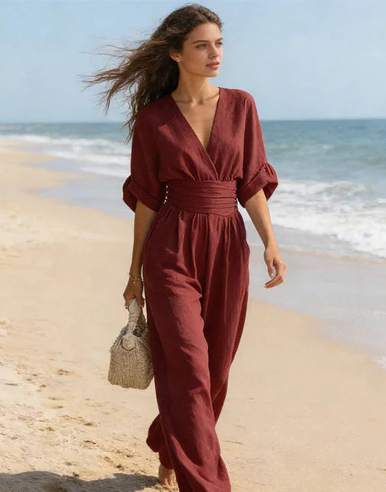 Jennifer - Mono elegante de escote en V y pierna ancha
