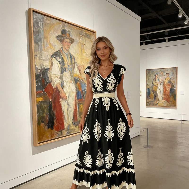 Celia - Baroque maxi dress with scoop neck