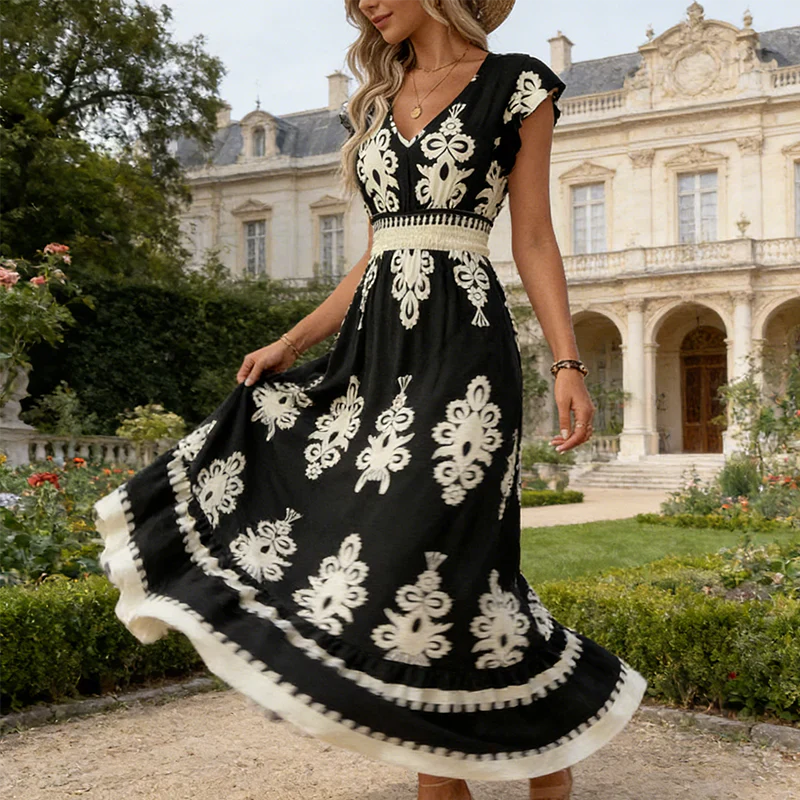 Celia - Vestido maxi barroco con escote